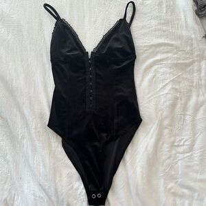 Forever 21 Black Velvet and Lace Body Suit | Size S